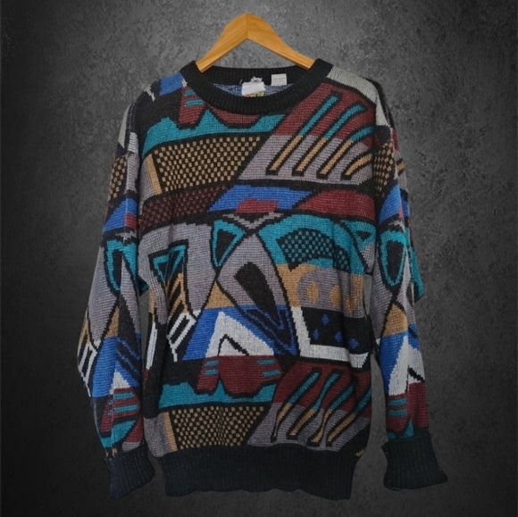 Vintage abstract cosby knit sweater - Picture 1 of 7